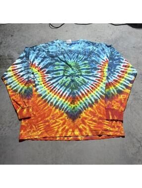 Vintage Tie Dye Long Sleeve Rainbow Spiral Shirt Large Hippie Boho Woodstock